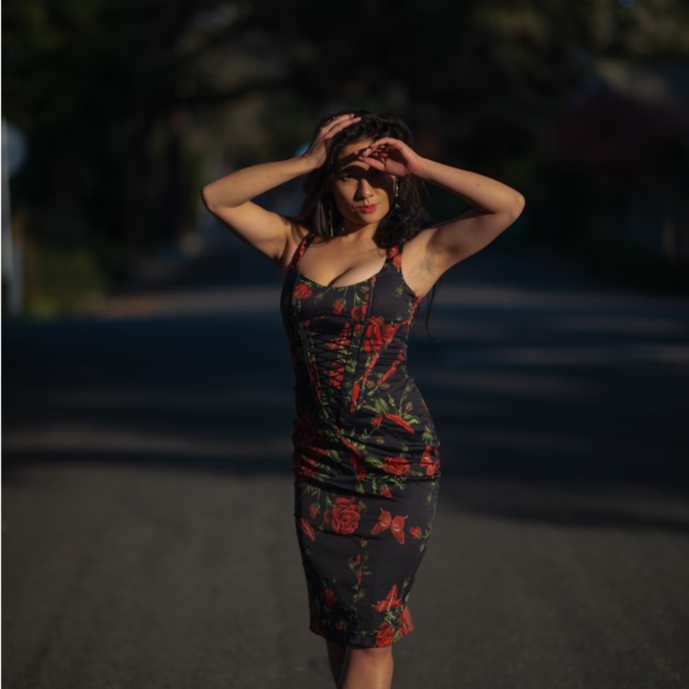 Floral Black and Red Dress